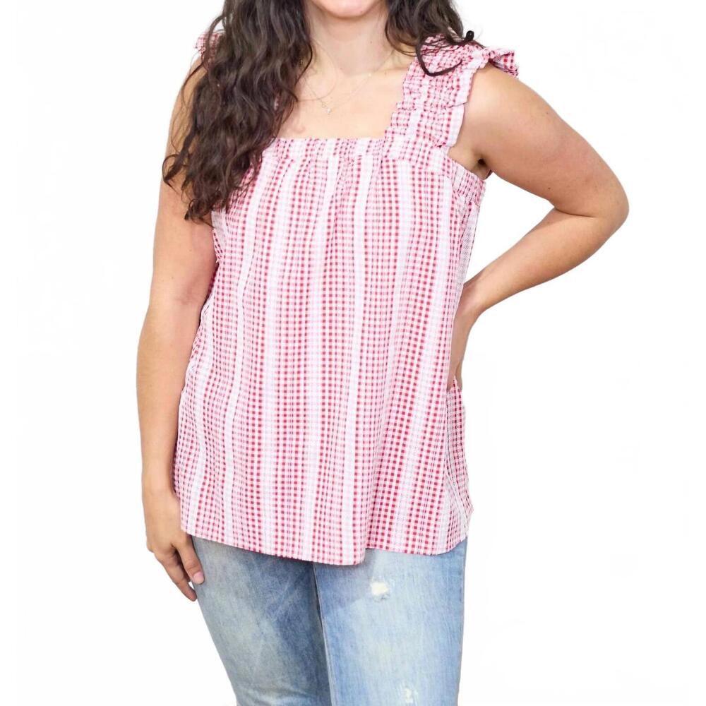 NEW LAYERZ CLOTHING sophia sleeveless top - plus in red gingham